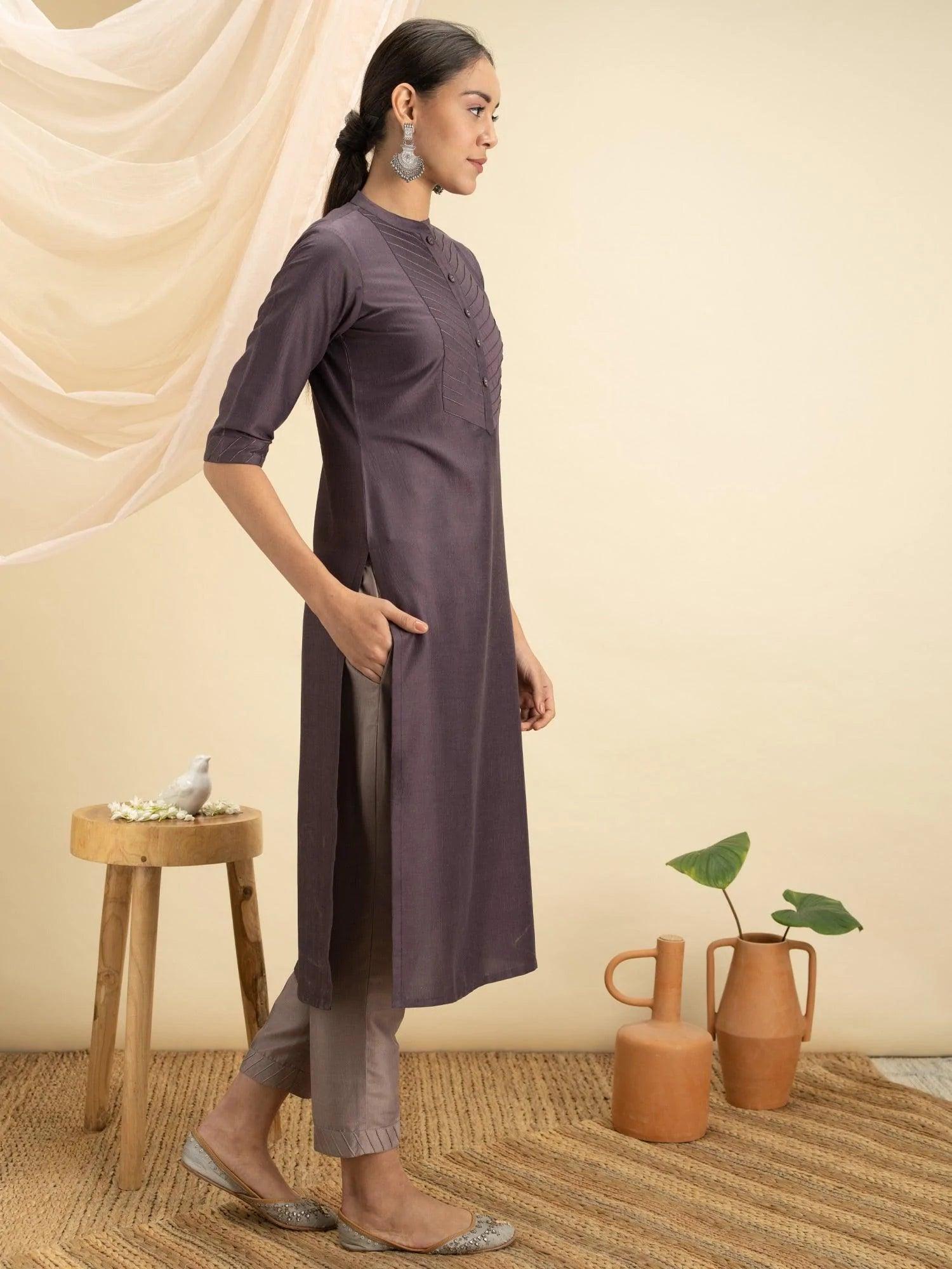 Purple Solid Silk Kurta