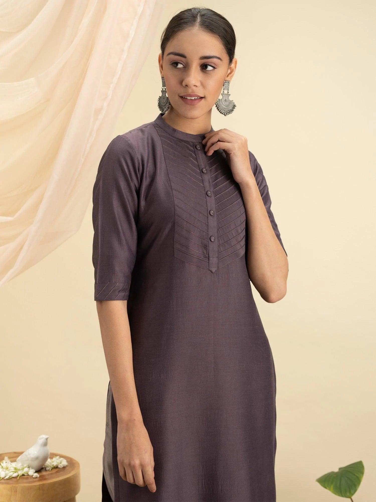 Purple Solid Silk Kurta