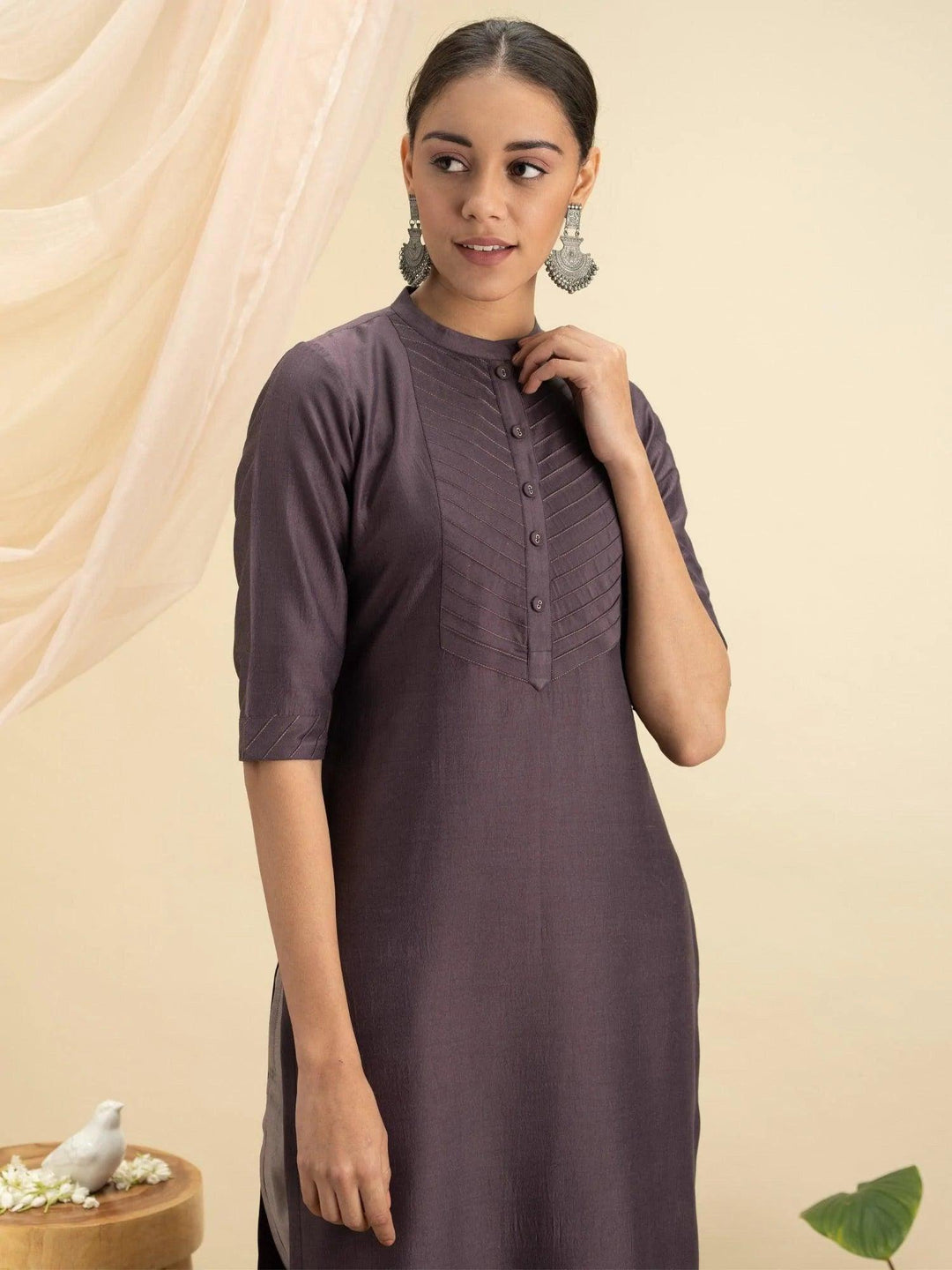 Purple Solid Silk Kurta - ShopLibas