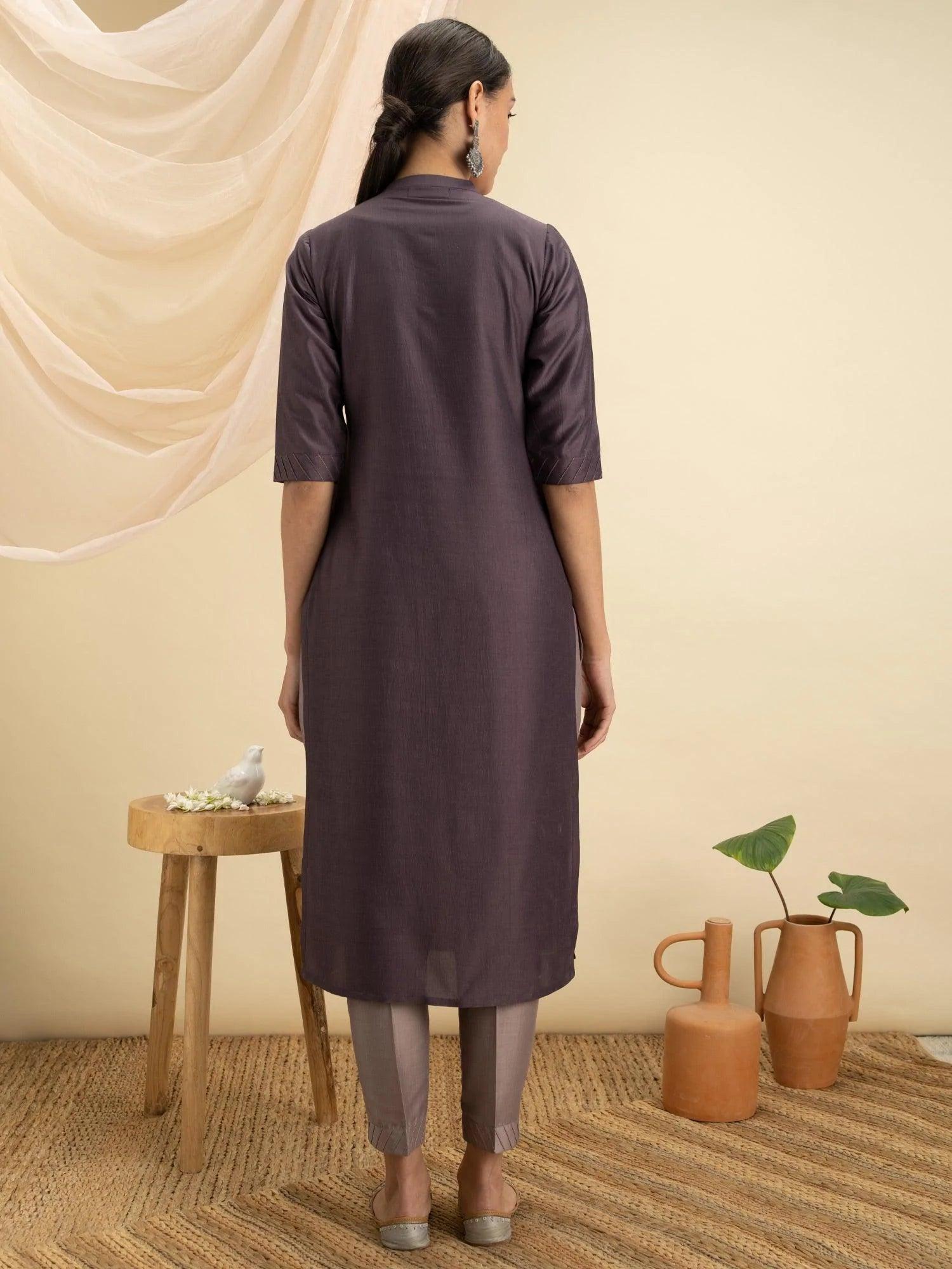 Purple Solid Silk Kurta