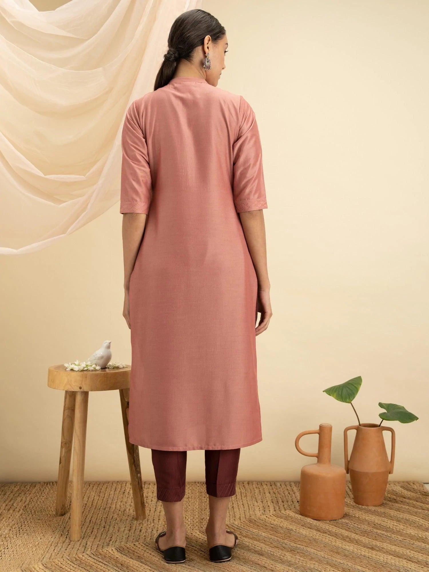 Peach Solid Silk Kurta