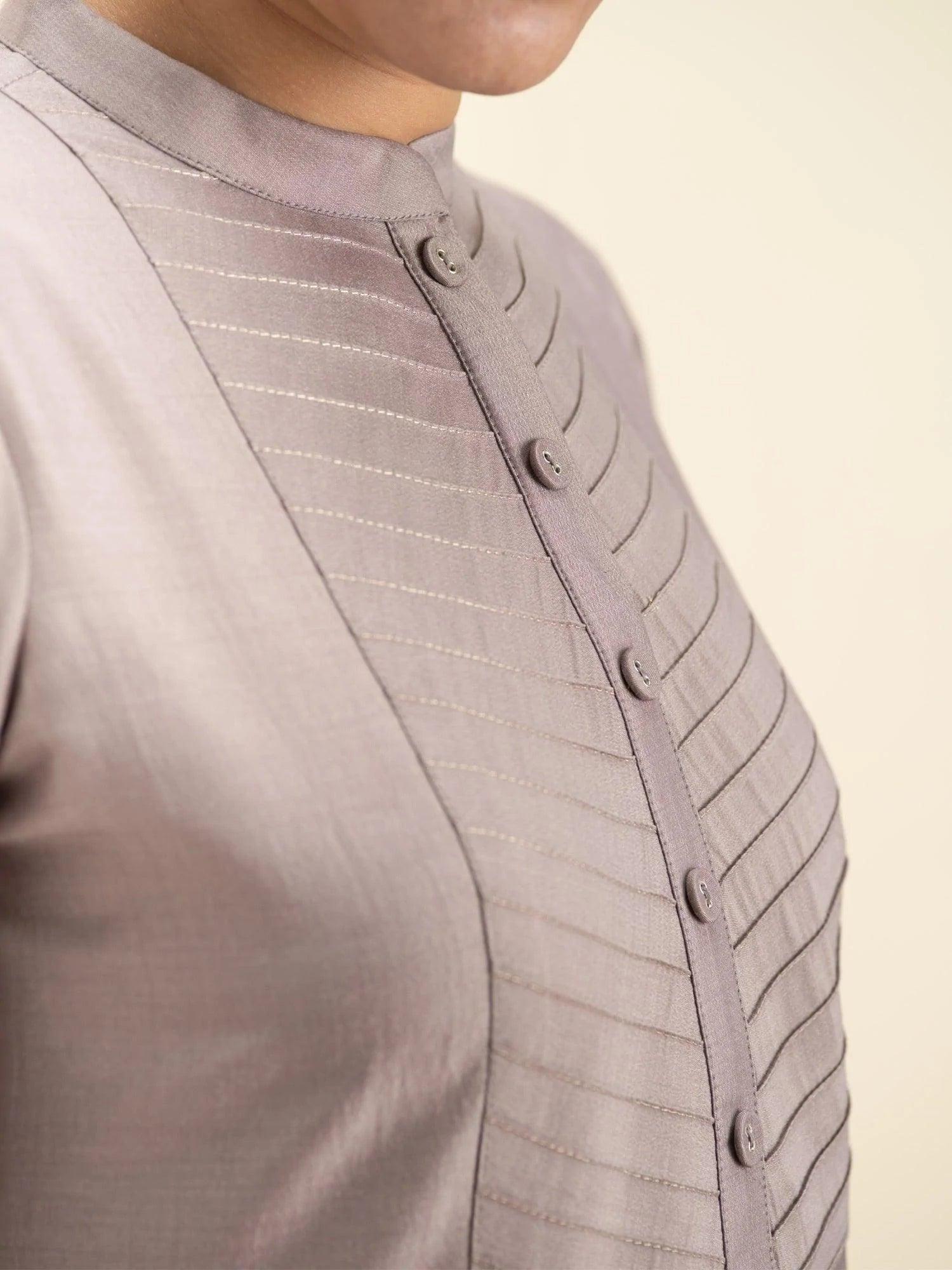 Grey Solid Silk Kurta