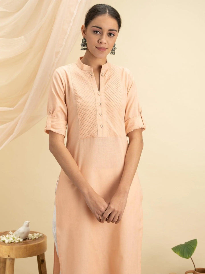 Peach Solid Cotton Kurta - ShopLibas