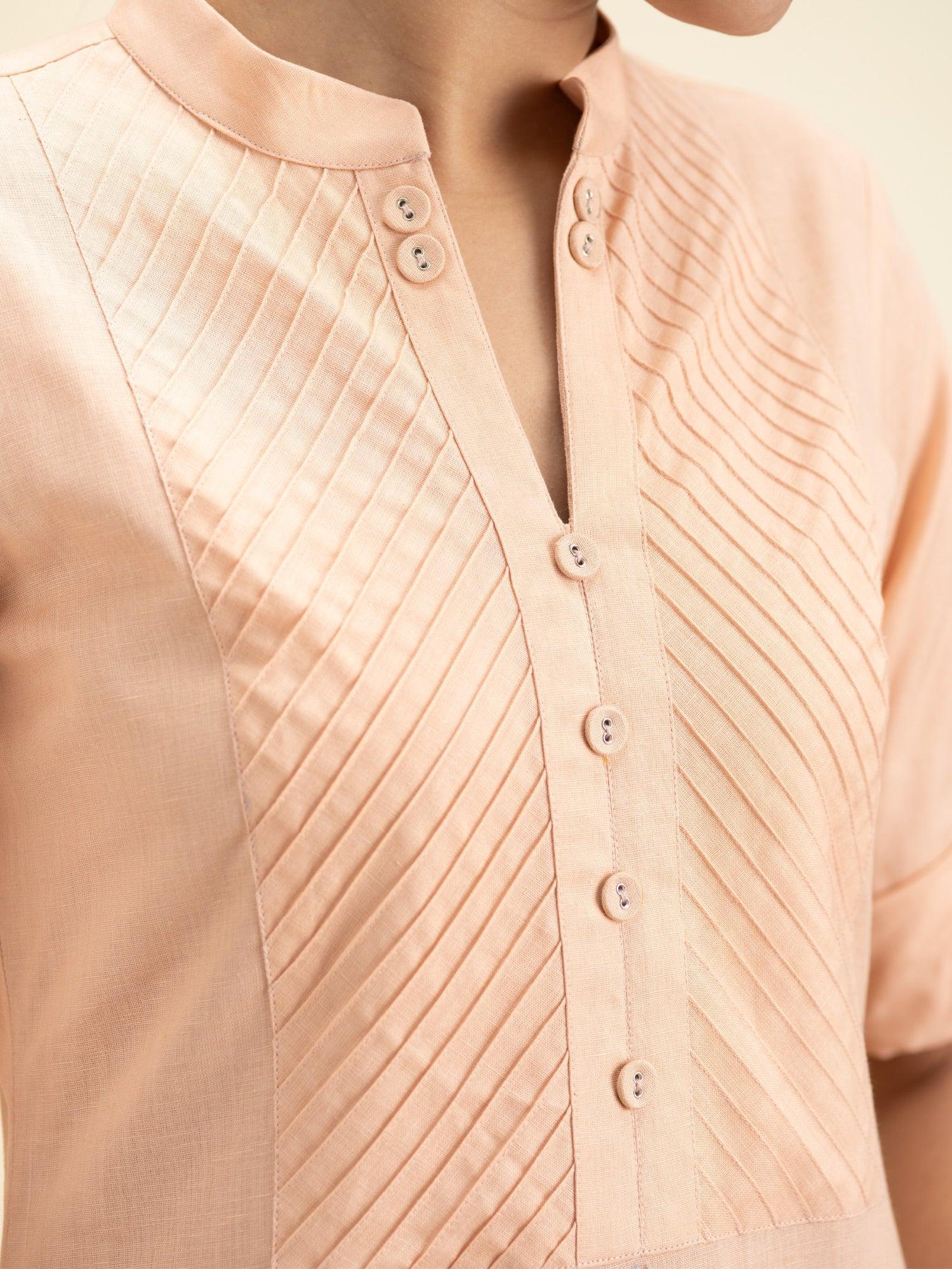 Peach Solid Cotton Kurta