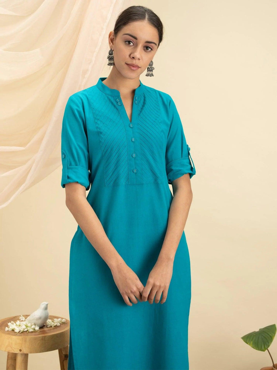 Blue Solid Cotton Kurta - ShopLibas