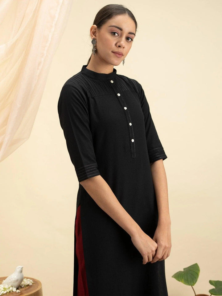 Black Solid Cotton Kurta - ShopLibas