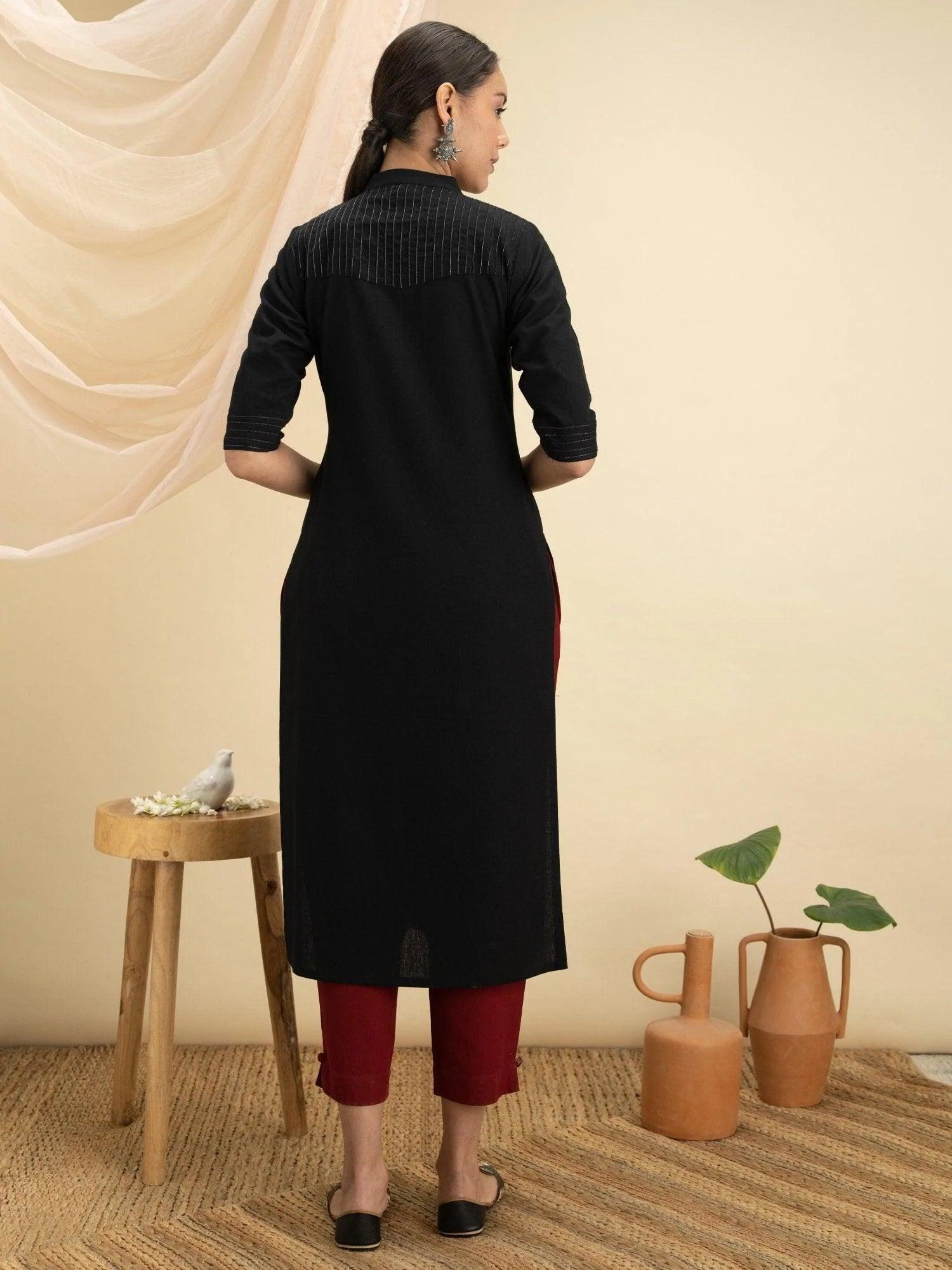 Black Solid Cotton Kurta