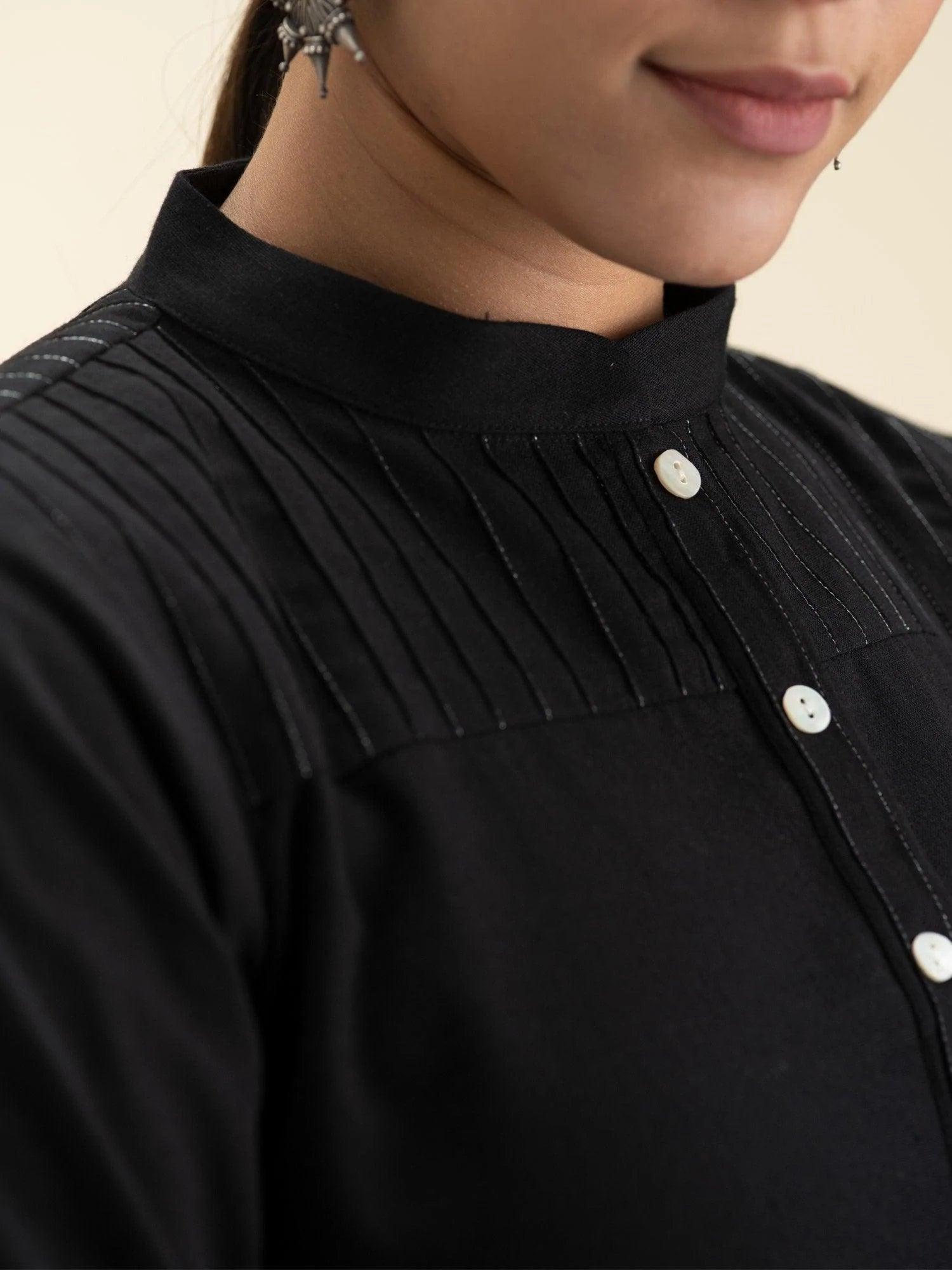 Black Solid Cotton Kurta