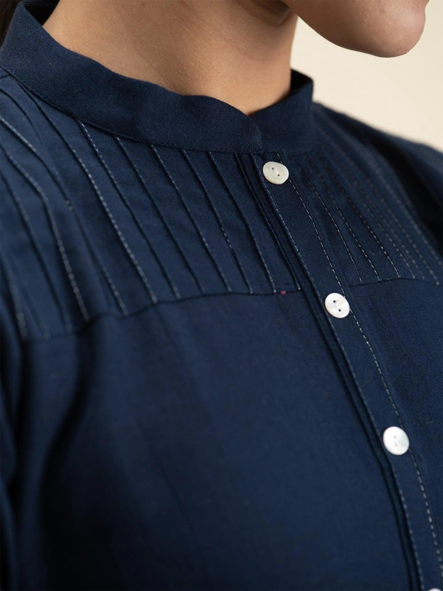 Navy Blue Solid Cotton Kurta