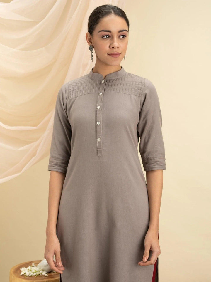 Grey Solid Cotton Kurta - ShopLibas