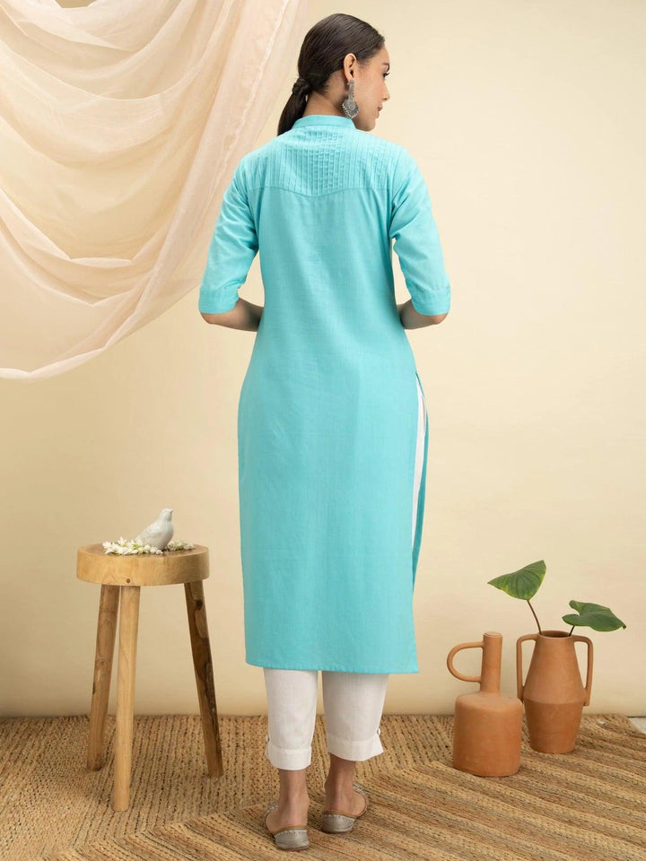 Blue Solid Cotton Kurta - ShopLibas