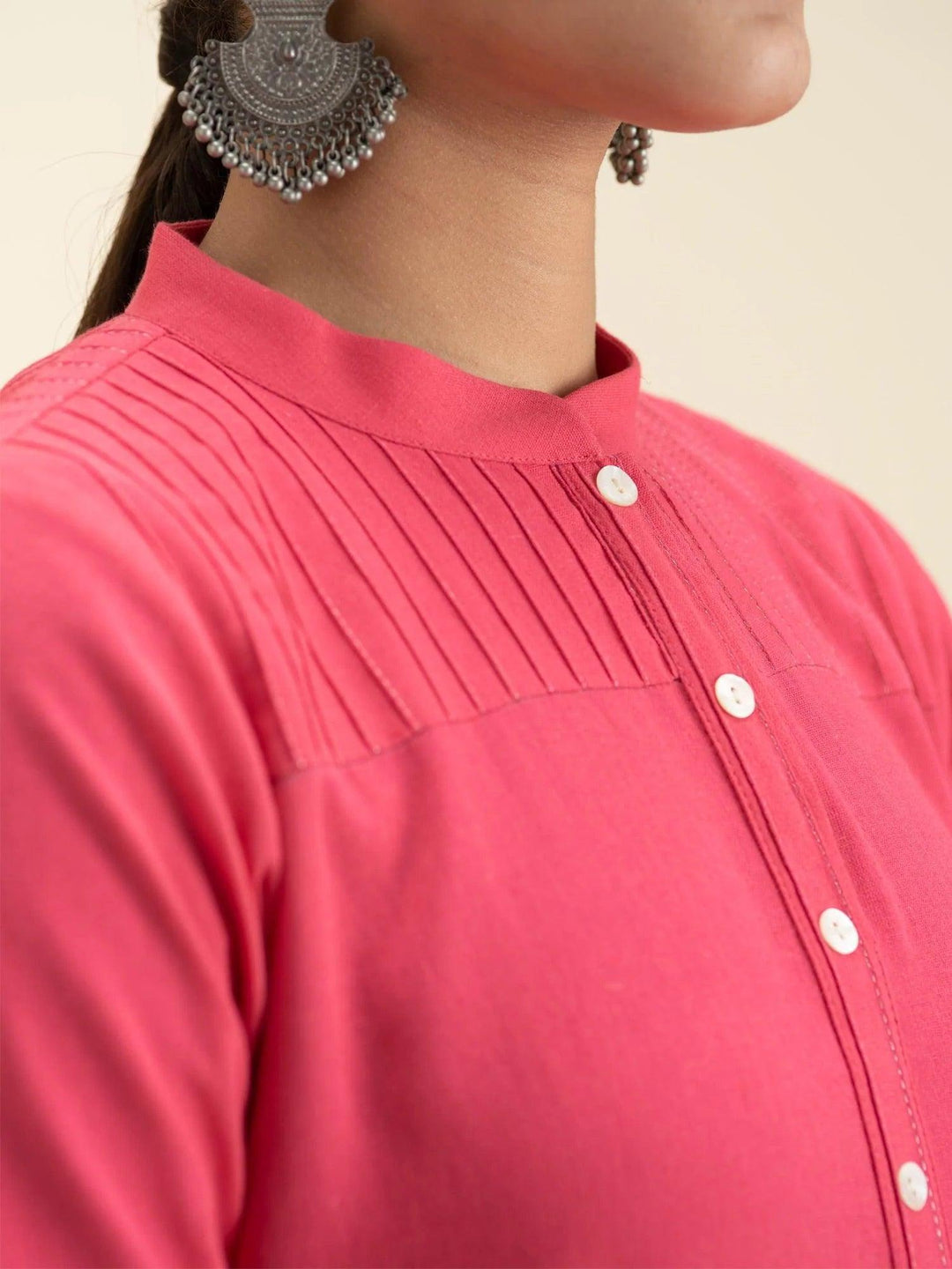 Pink Solid Cotton Kurta - ShopLibas