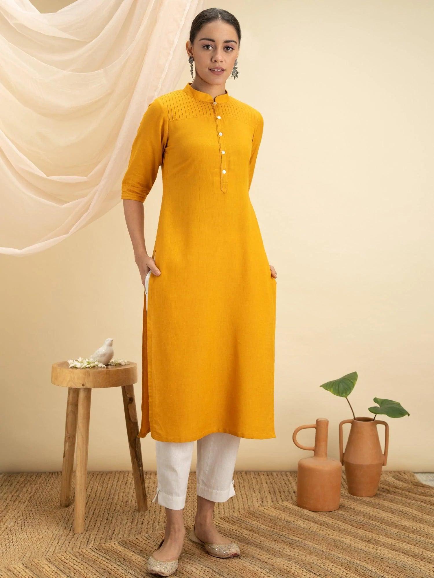 Yellow Solid Cotton Kurta