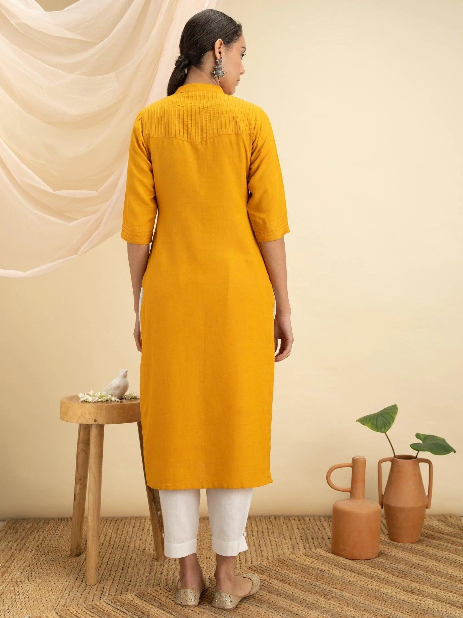 Yellow Solid Cotton Kurta