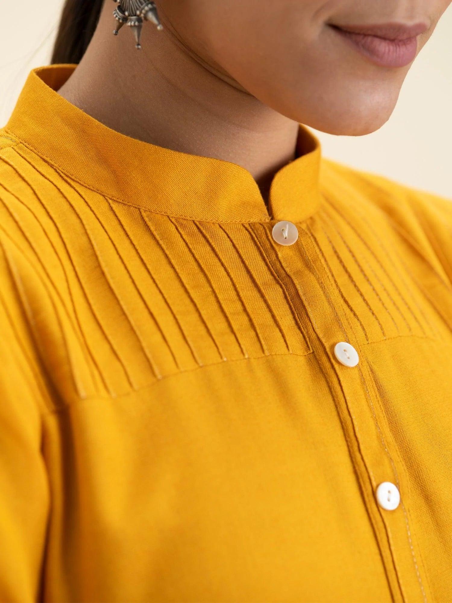 Yellow Solid Cotton Kurta