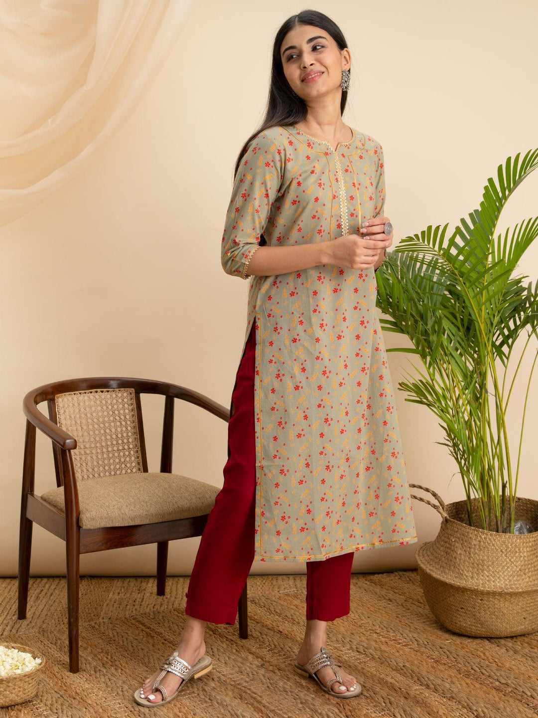 Green Printed Cotton Kurta - ShopLibas