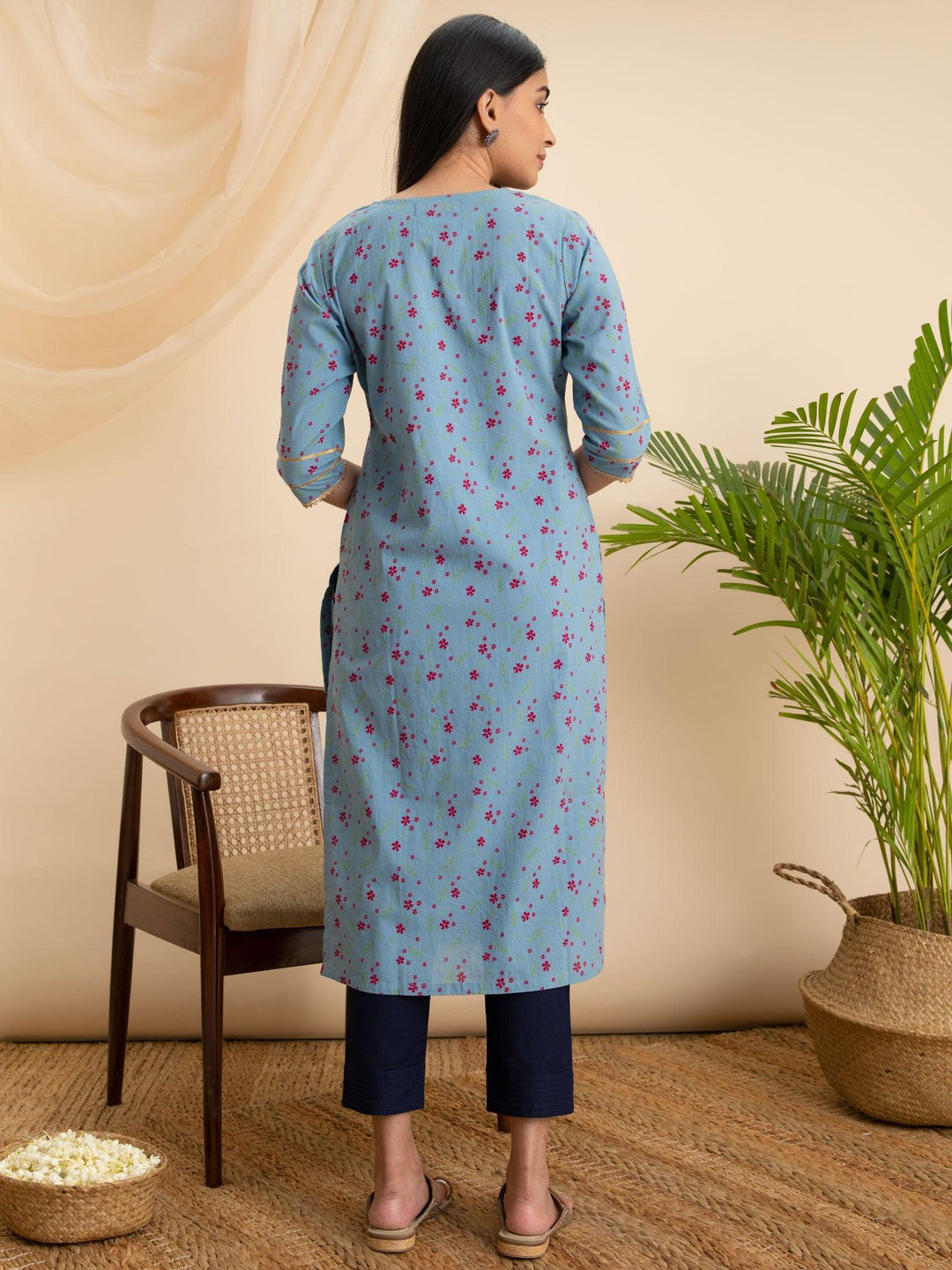 Blue Printed Cotton Kurta - ShopLibas