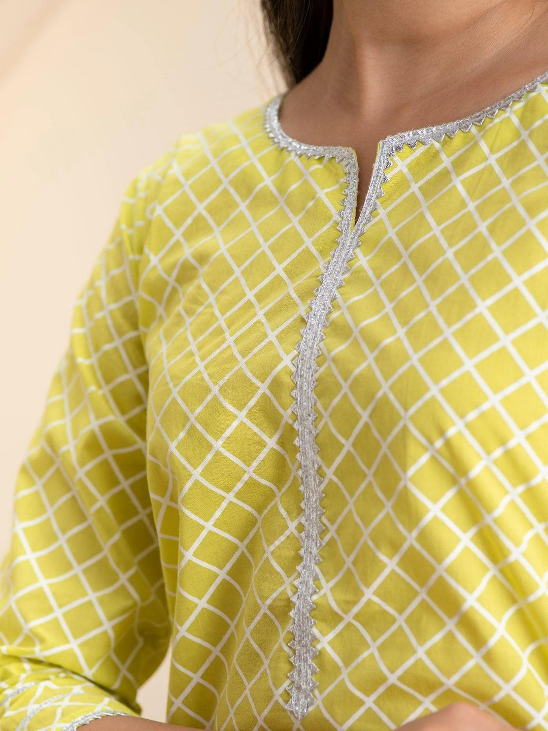 Lemon Green Printed Cotton Kurta - ShopLibas