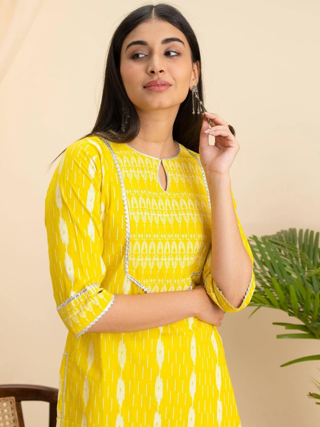 Yellow Printed Cotton Kurta - ShopLibas