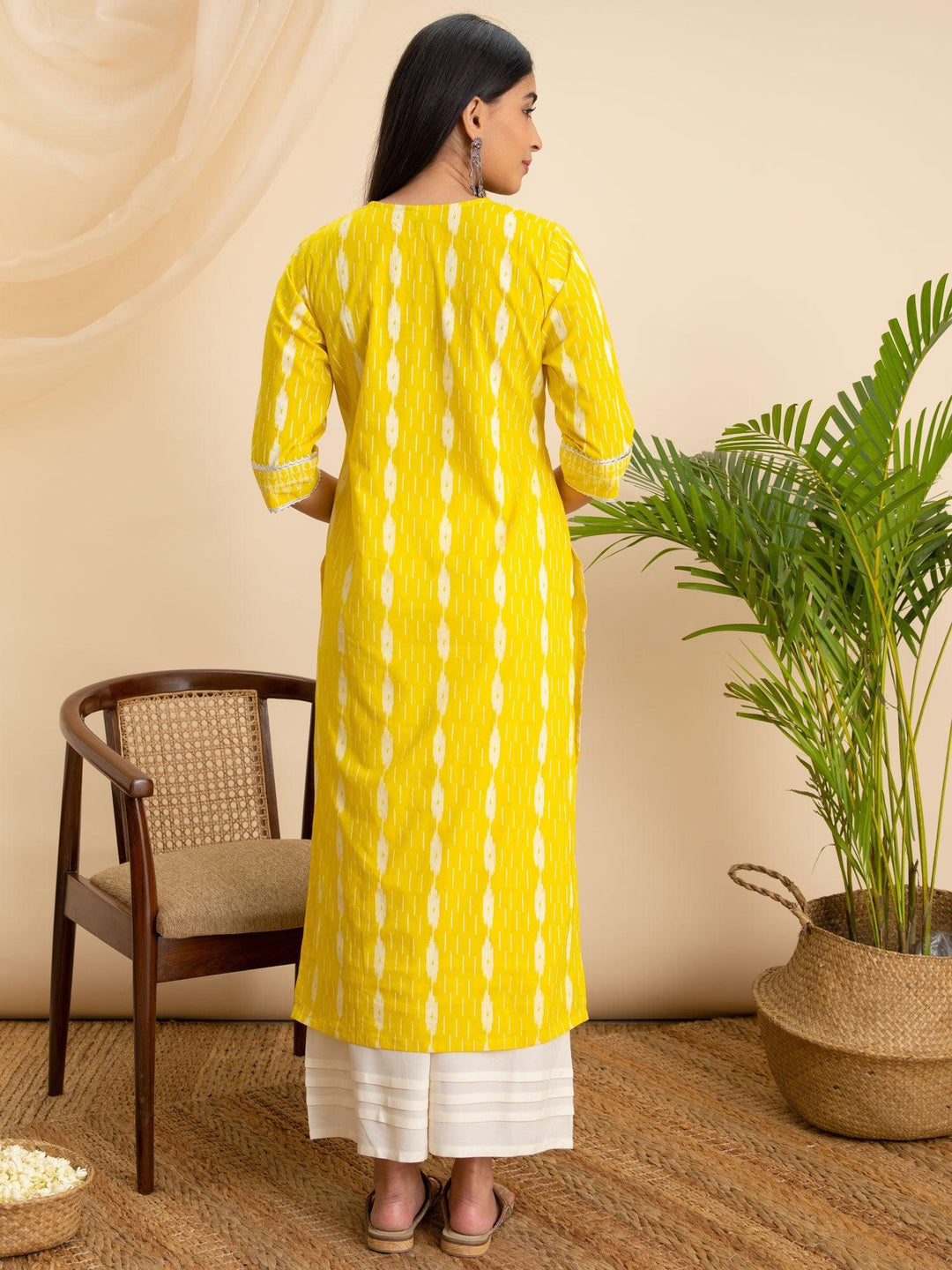 Yellow Printed Cotton Kurta - ShopLibas