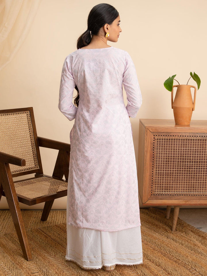 Pink Printed Cotton Kurta - ShopLibas