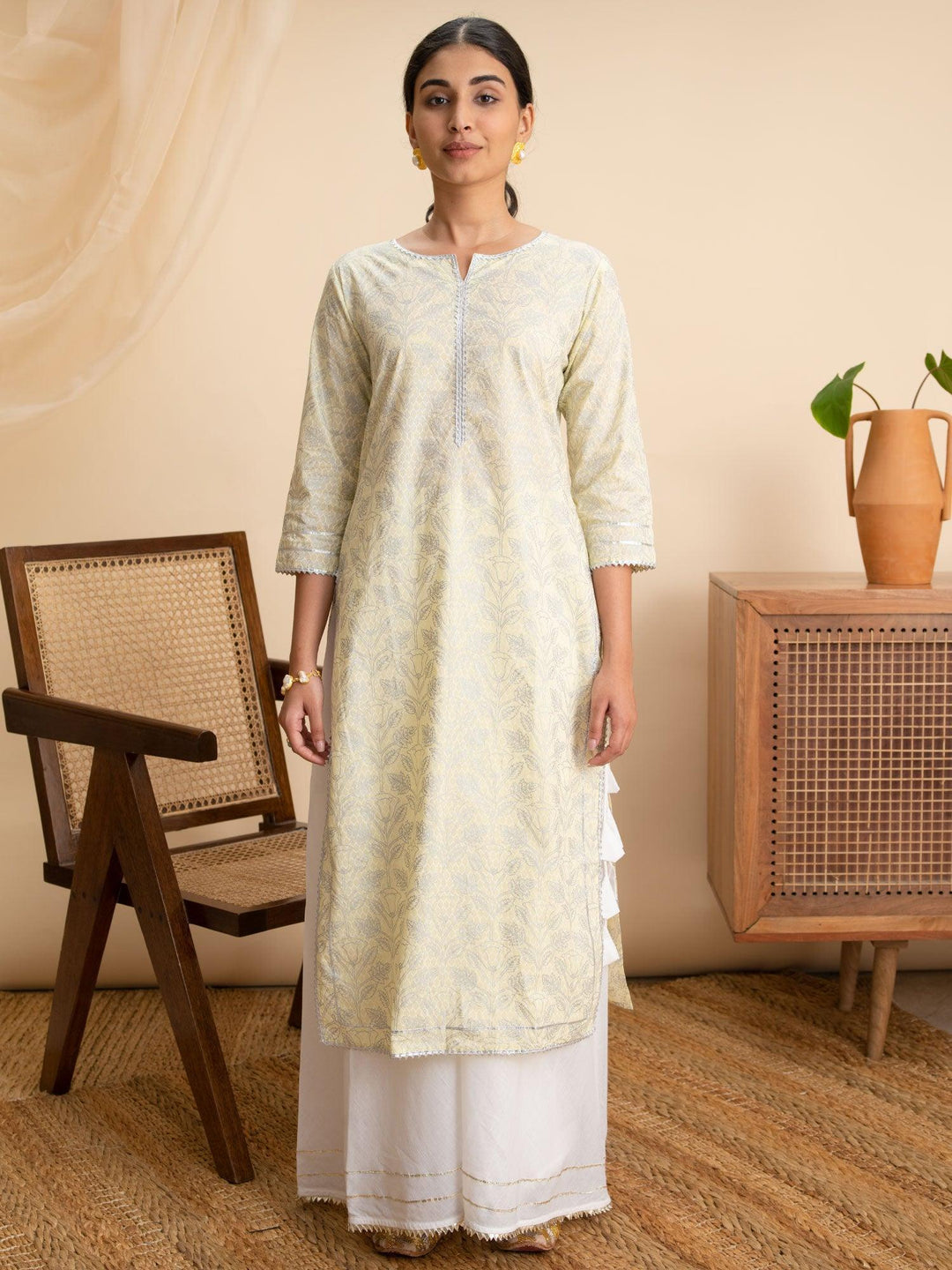 Green Printed Cotton Kurta - ShopLibas