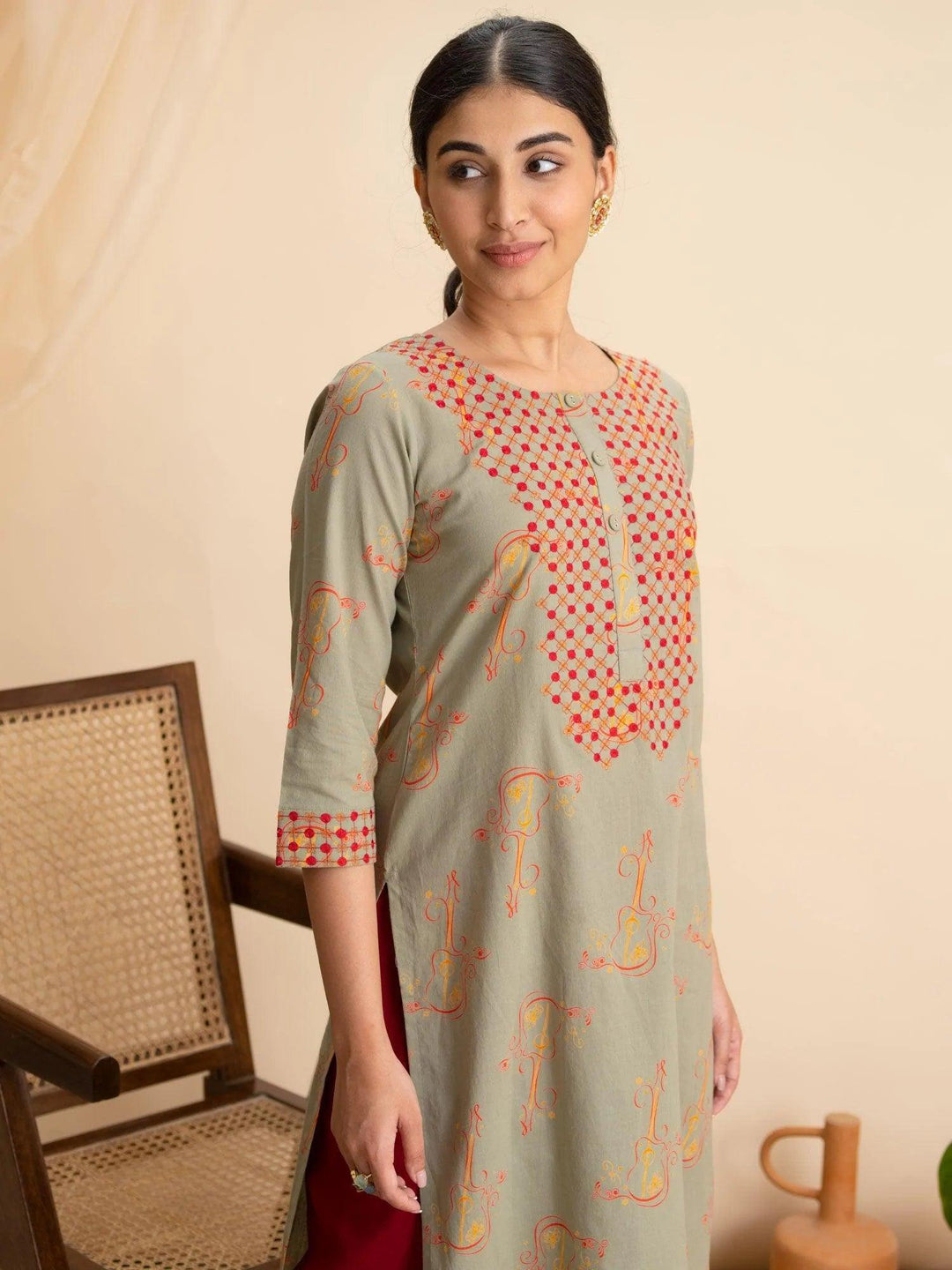 Green Printed Cotton Kurta - ShopLibas