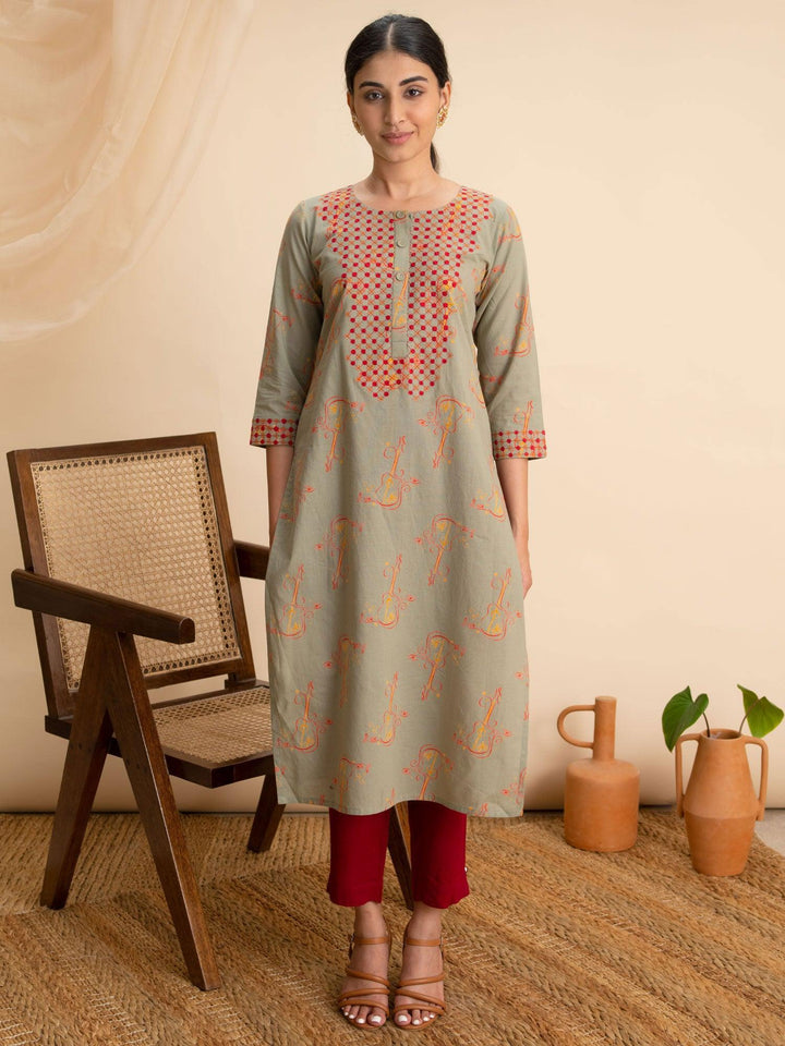 Green Printed Cotton Kurta - ShopLibas