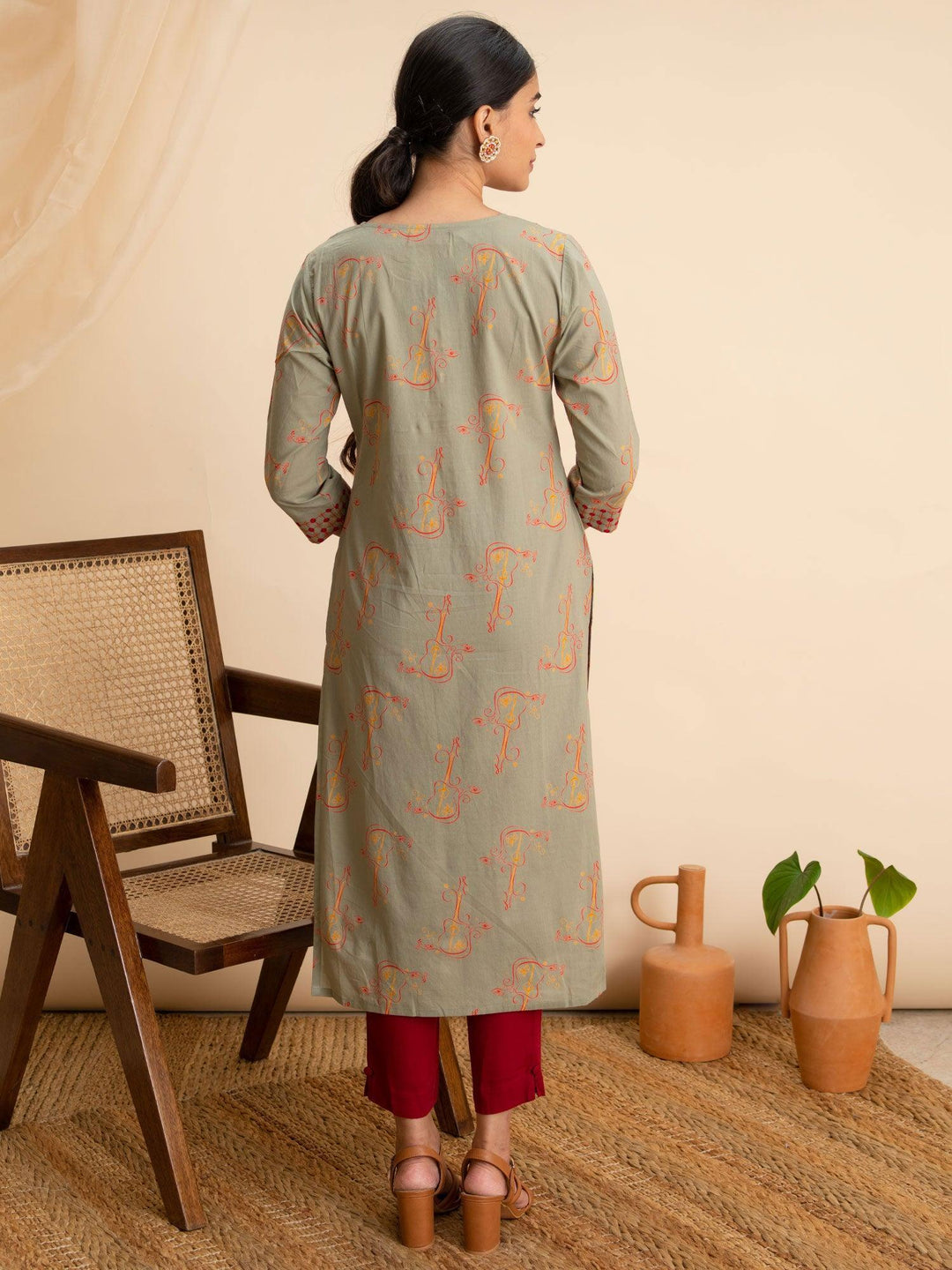 Green Printed Cotton Kurta - ShopLibas