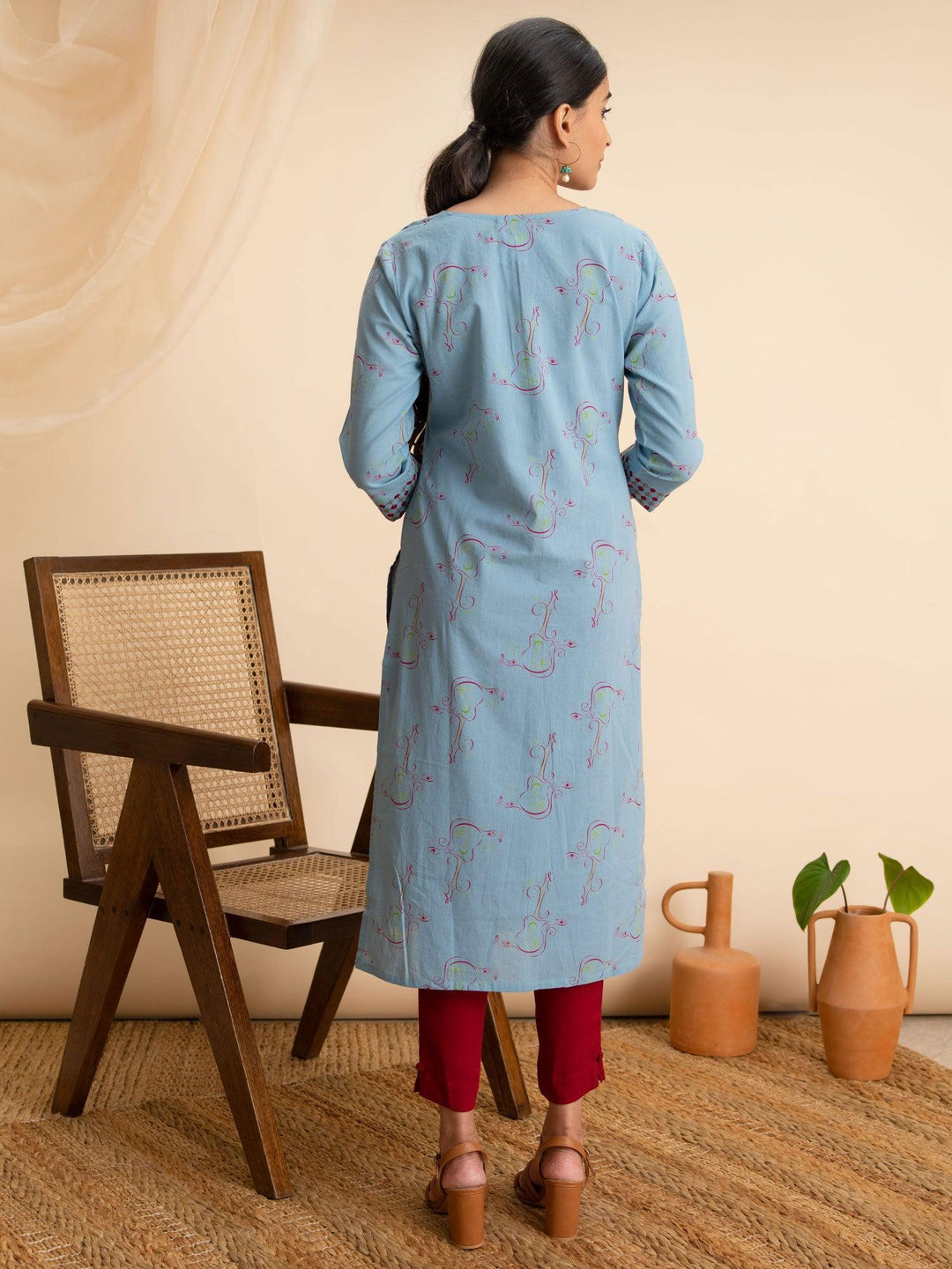 Blue Printed Cotton Kurta - ShopLibas