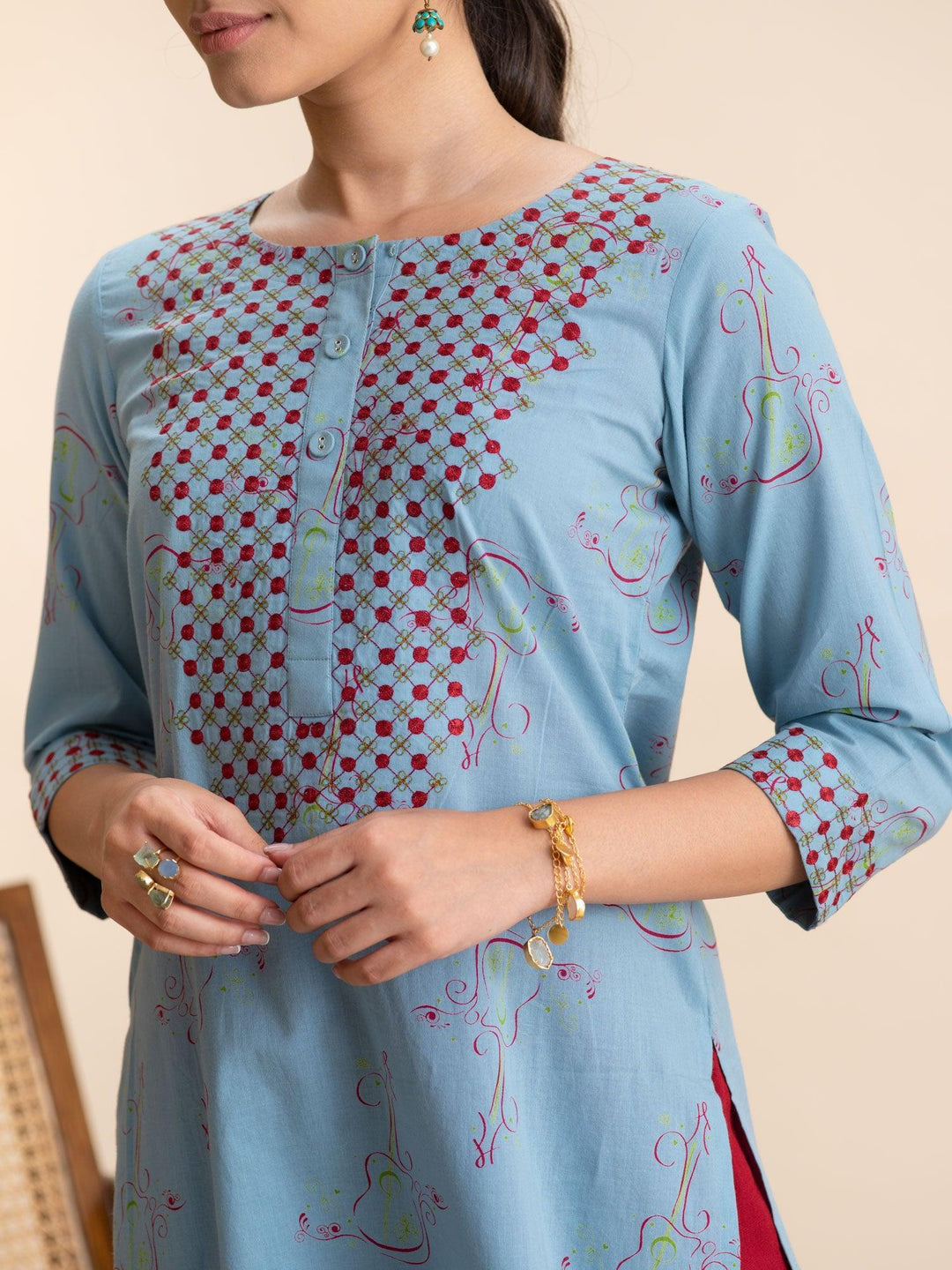 Blue Printed Cotton Kurta - ShopLibas