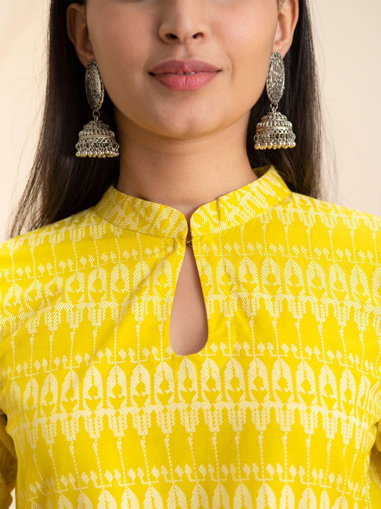 Yellow Printed Cotton Kurta