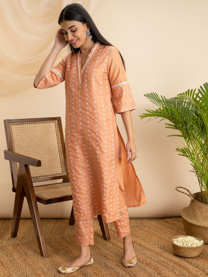 Orange Embroidered Silk Kurta - ShopLibas