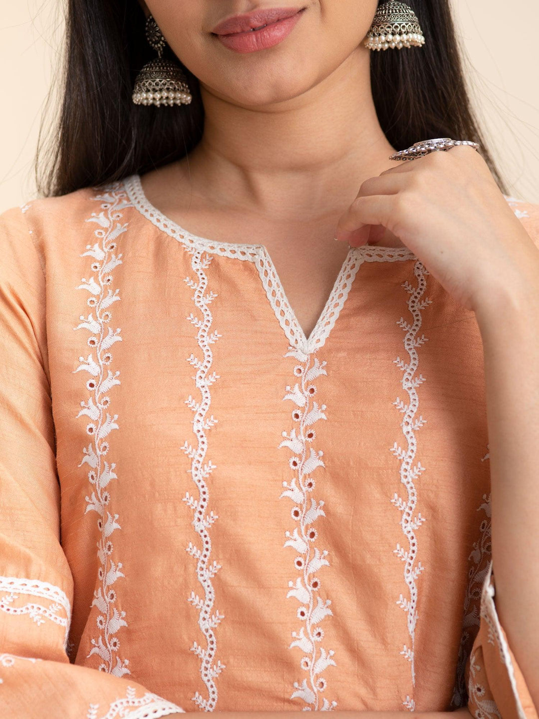 Orange Embroidered Silk Kurta - ShopLibas