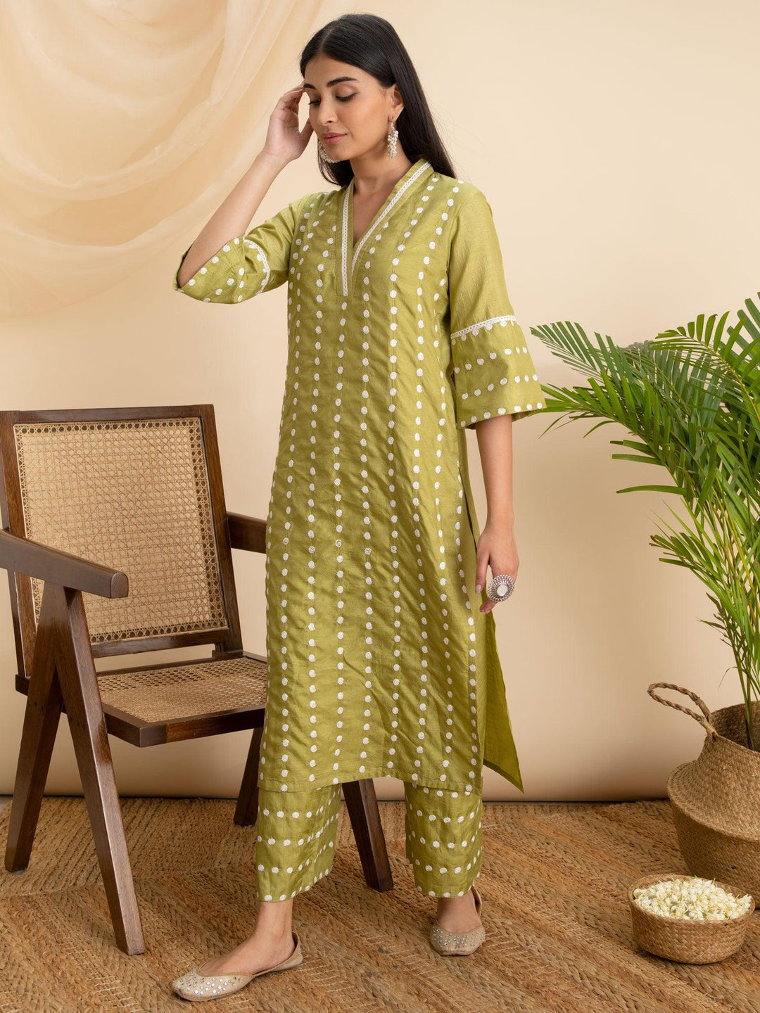 Green Embroidered Silk Kurta - ShopLibas