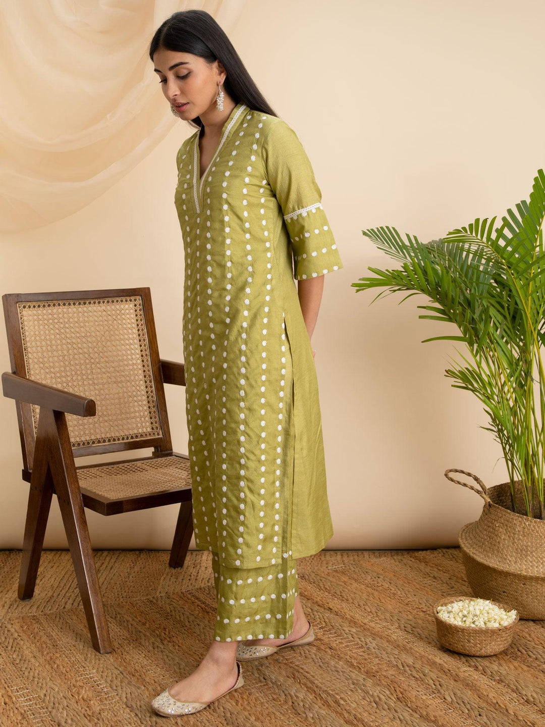 Green Embroidered Silk Kurta - ShopLibas