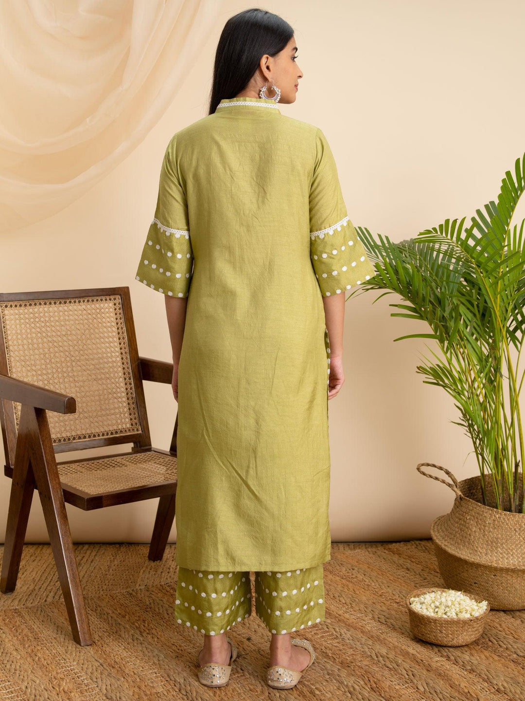 Green Embroidered Silk Kurta - ShopLibas