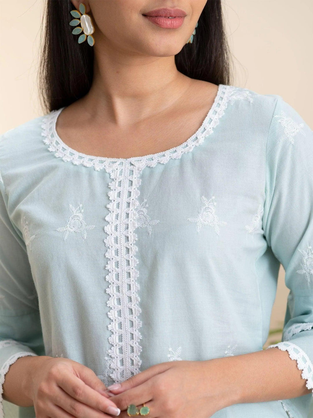 Blue Embroidered Cotton Kurta - ShopLibas