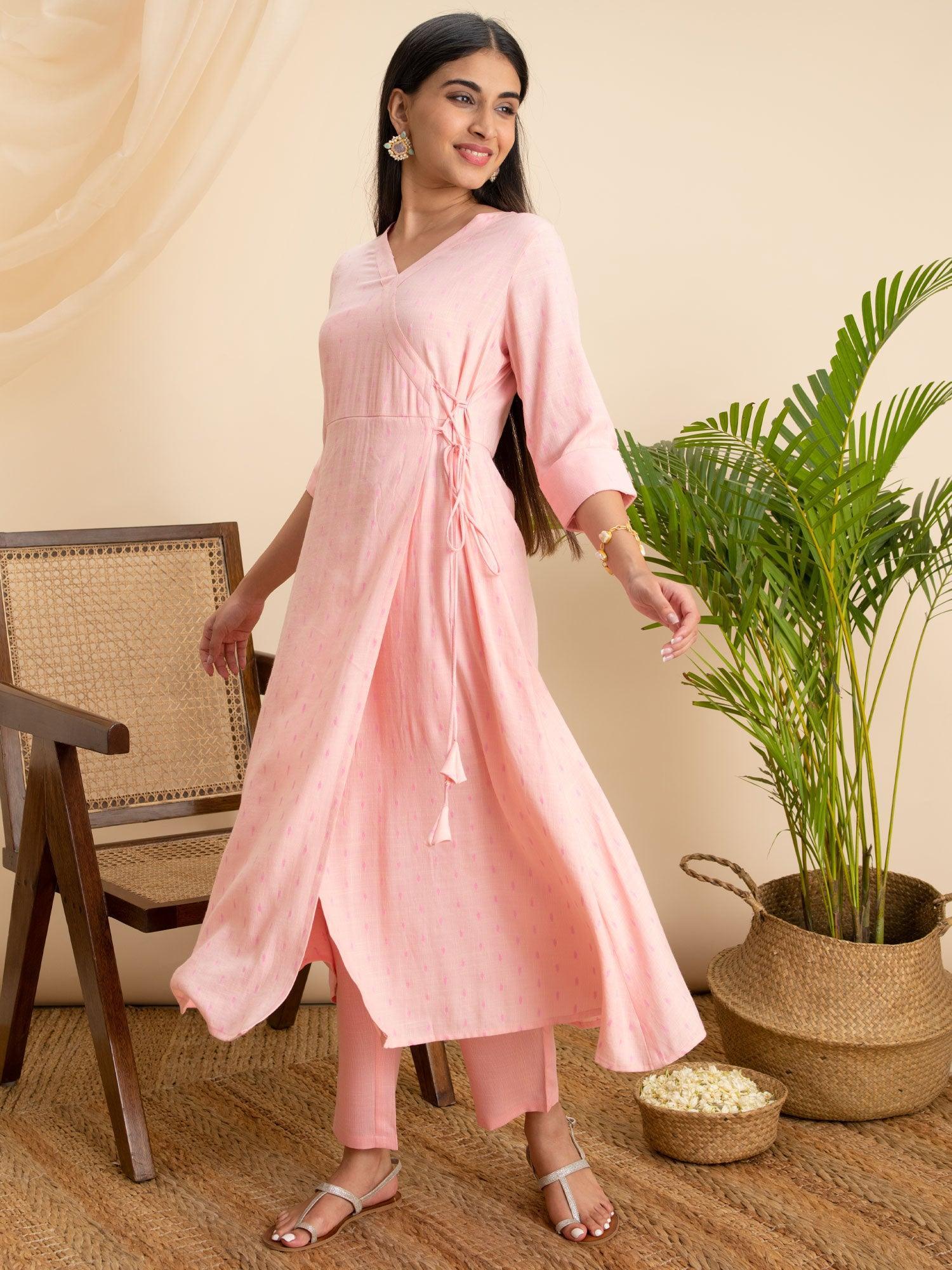 Pink Woven Design Rayon Kurta