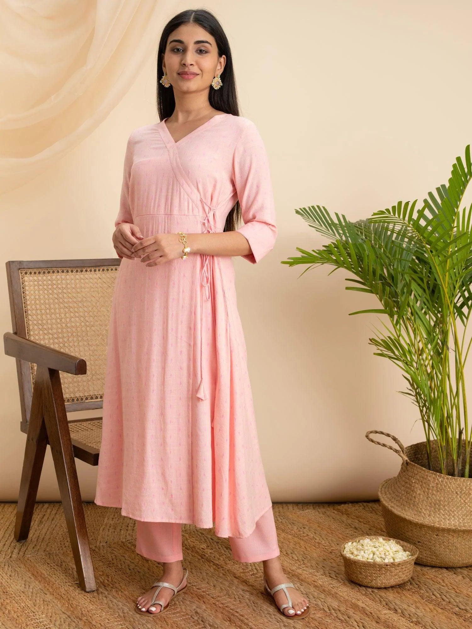 Pink Woven Design Rayon Kurta