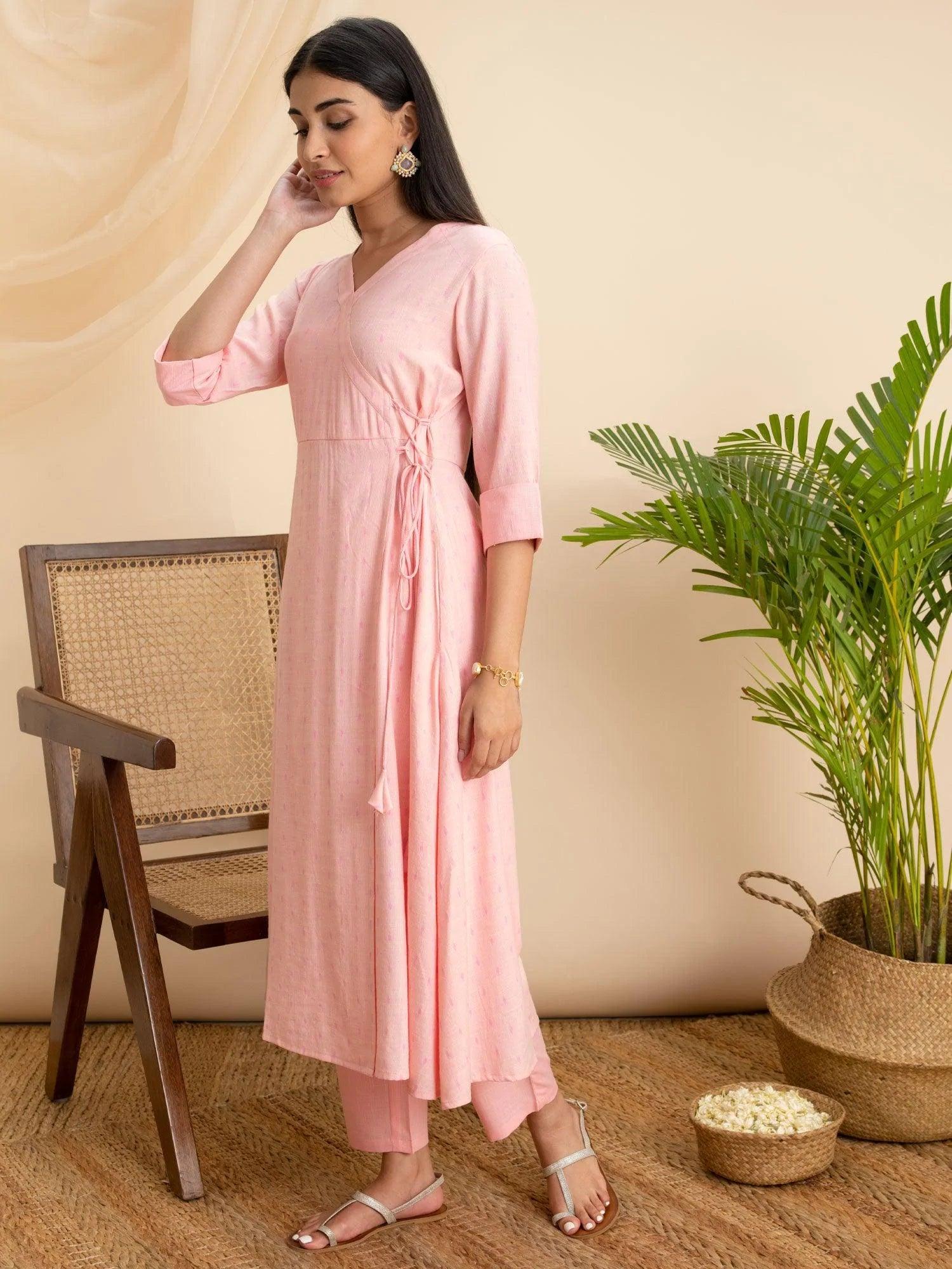 Pink Woven Design Rayon Kurta