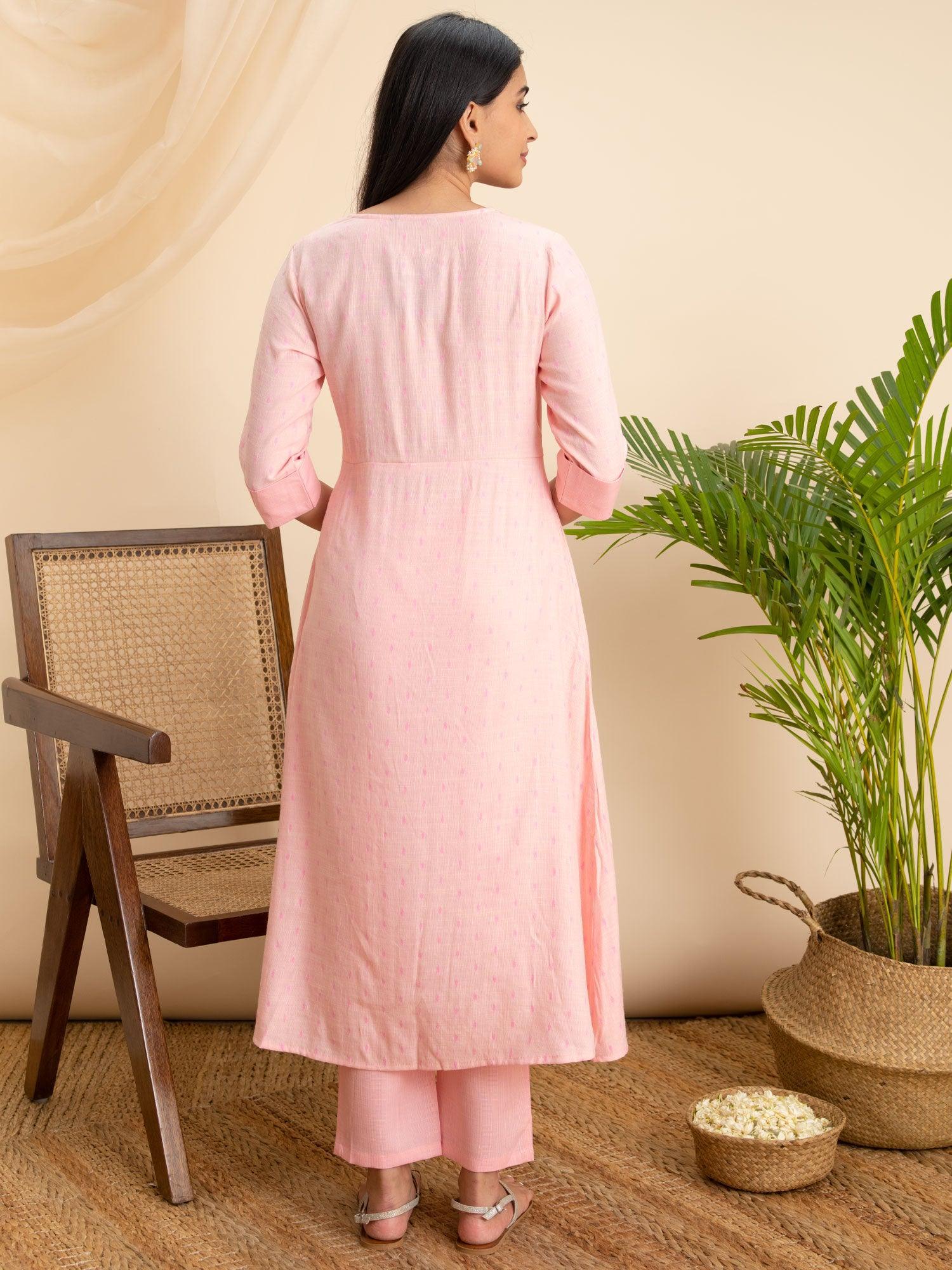 Pink Woven Design Rayon Kurta