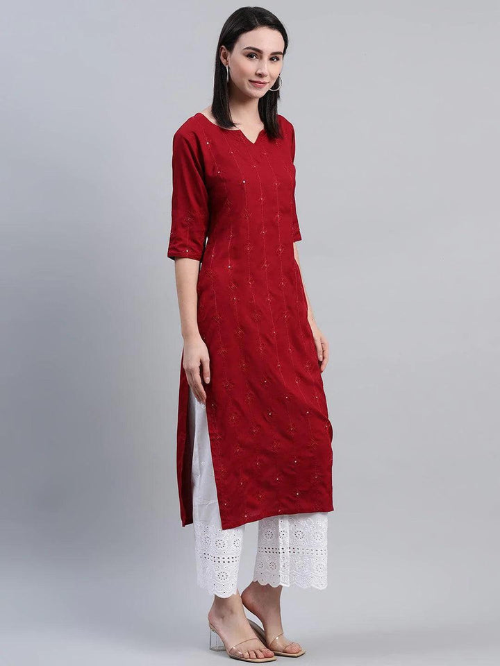 Maroon Embroidered Rayon Kurta - ShopLibas