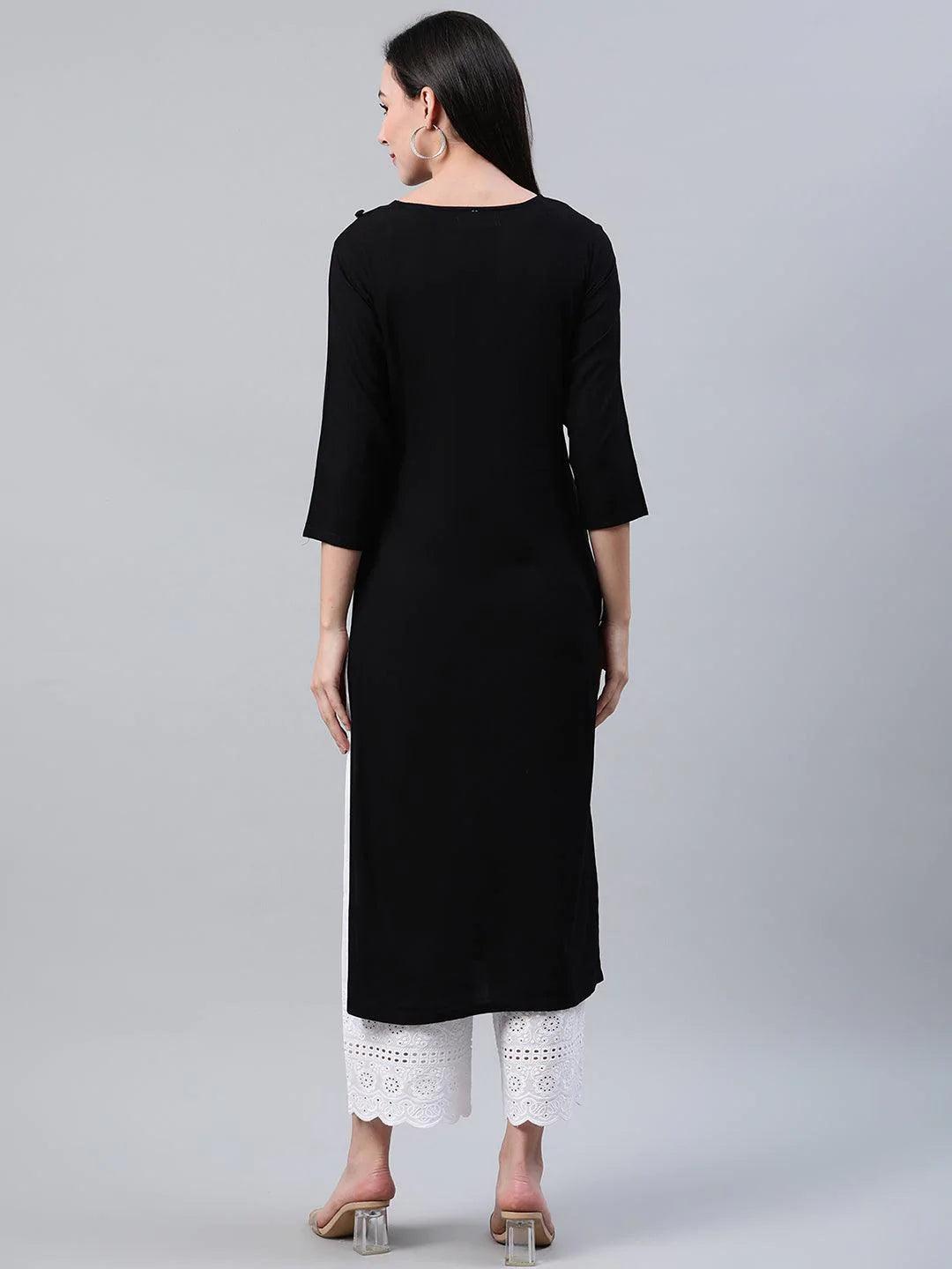 Black Embroidered Rayon Kurta