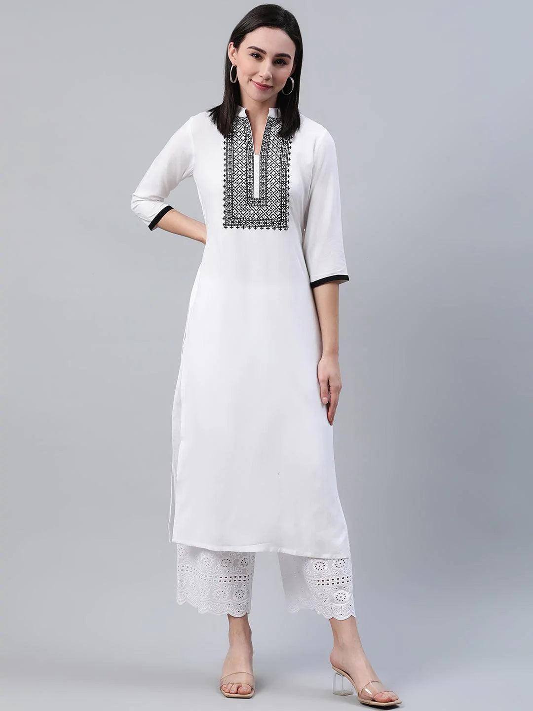 White Solid Rayon Kurta