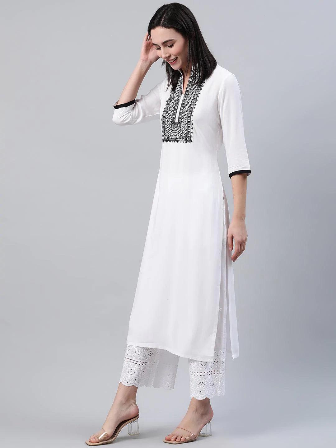 White Solid Rayon Kurta