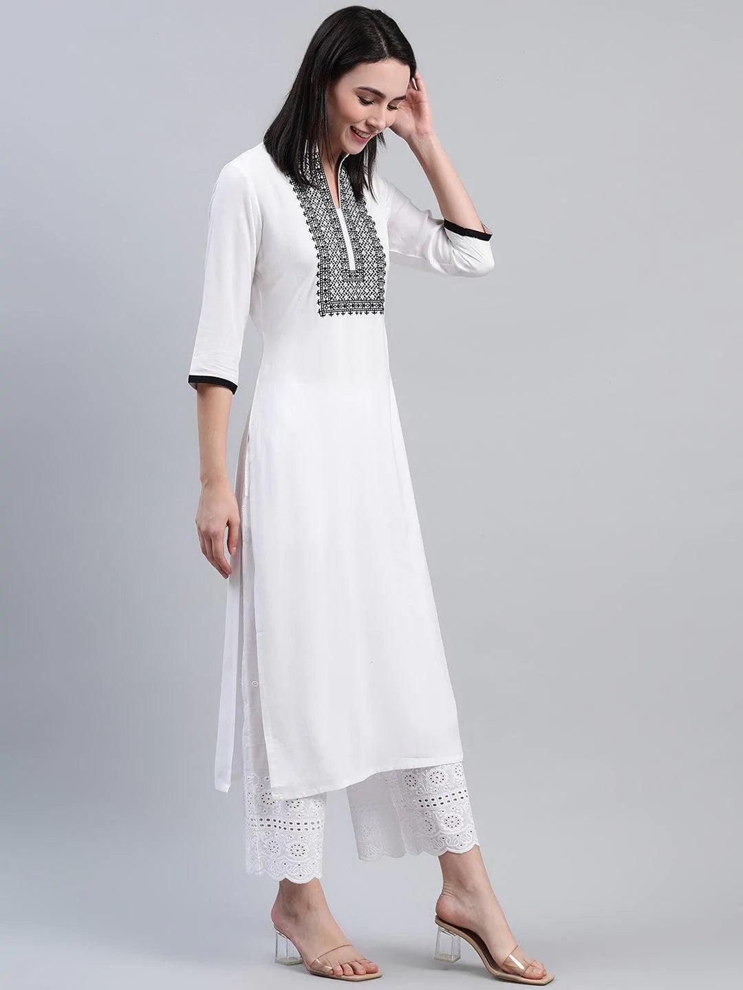 White Solid Rayon Kurta