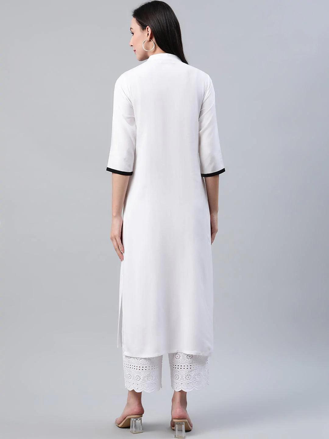 White Solid Rayon Kurta