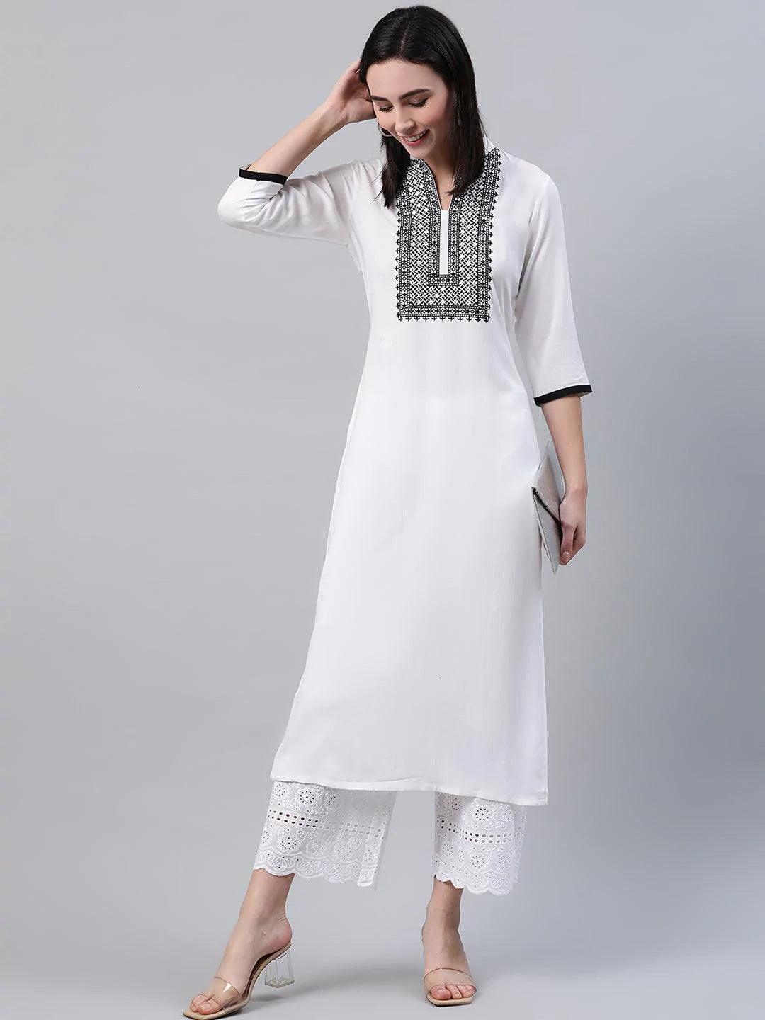 White Solid Rayon Kurta