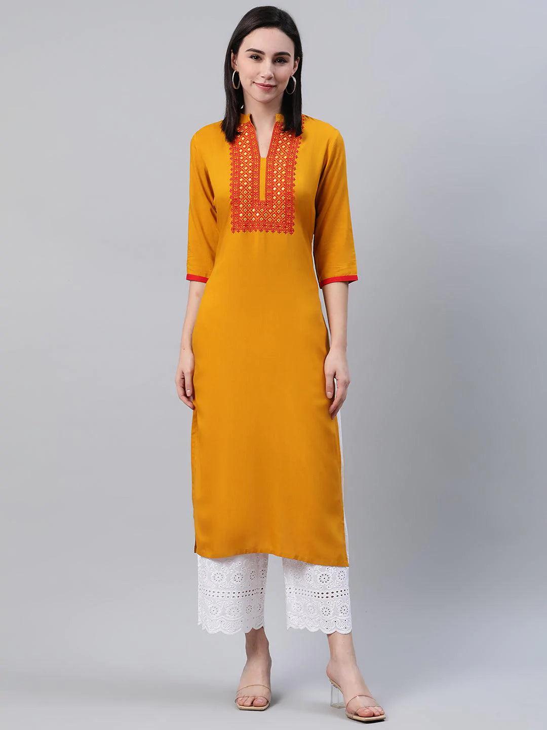 Yellow Solid Rayon Kurta - ShopLibas